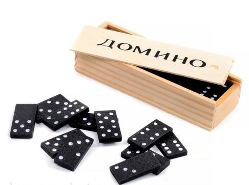 Я103558 Настольная игра "Домино" с деревянными фишками, упаковка 14*5*3 см.											