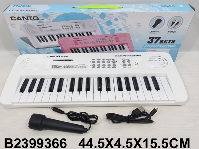 Я2399366 Синтезатор с микрофоном, 37 клавиш, USB зарядное устройство, в/к 44,5*15,5*4,5 см