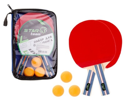 Я107758 Набор для пинг-понга "STAR Team", толщина ракетки 7 мм (2 ракетки + 3 шарика), в сумке 20*30