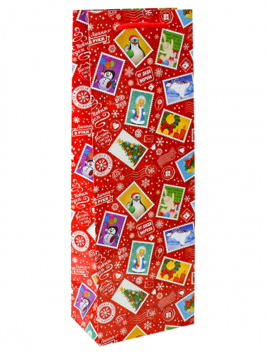 Я38629-3 Пакет подарочный с глянцевой ламинацией 12x36x8,5 см  (Bottle)  Почта Деда Мороза, 157 г 