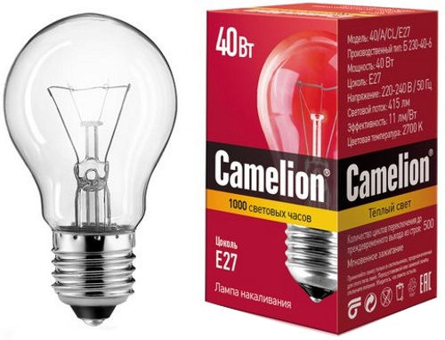 Я7276 Лампа накал Camelion  40/A/CL/E27 (Эл.лампа накал.с прозрачной колбой, ЛОН, Б230-40-6)