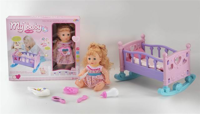 Я21155-6 Кукла-малышка (30см) "Малышка" (кукла,кровать,аксессуары,3*AG13 в компл,в коробке) 